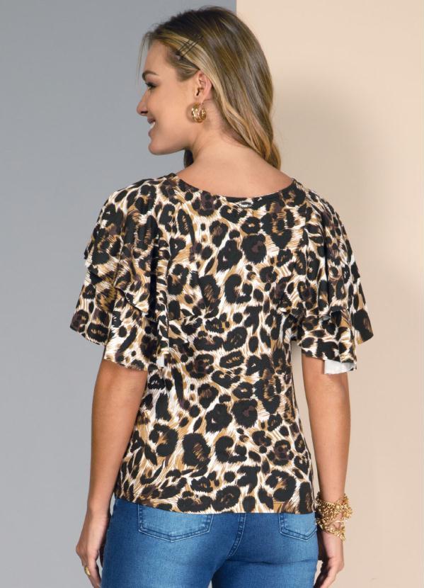 Quintess - Blusa Onça Marrom com Mangas Poncho 2