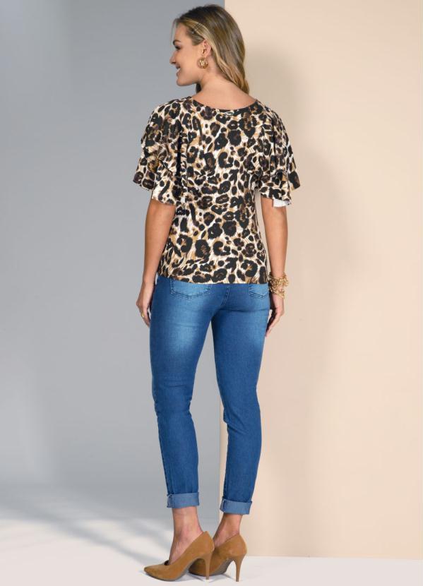 Quintess - Blusa Onça Marrom com Mangas Poncho 4