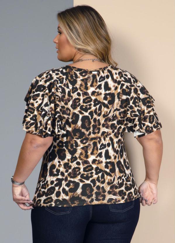 Quintess - Blusa Onça Marrom com Mangas Poncho 6