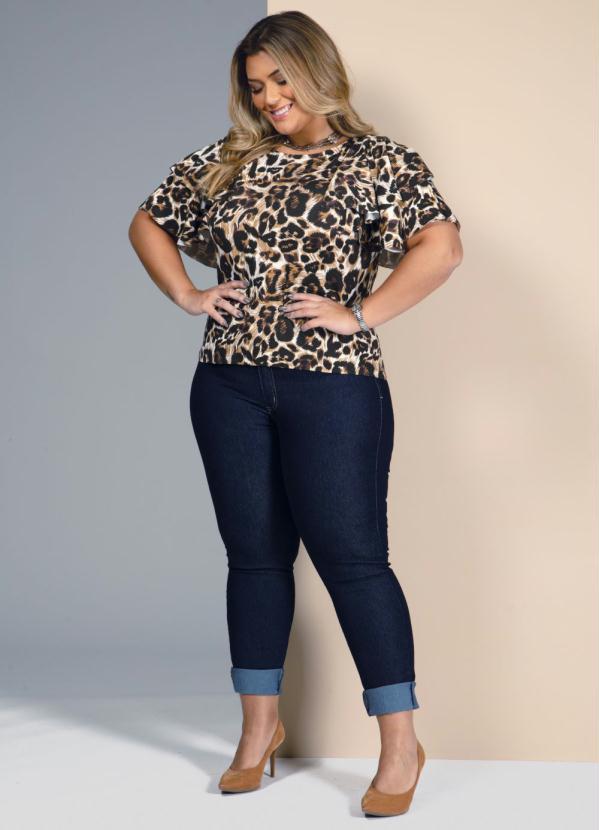 Quintess - Blusa Onça Marrom com Mangas Poncho 7