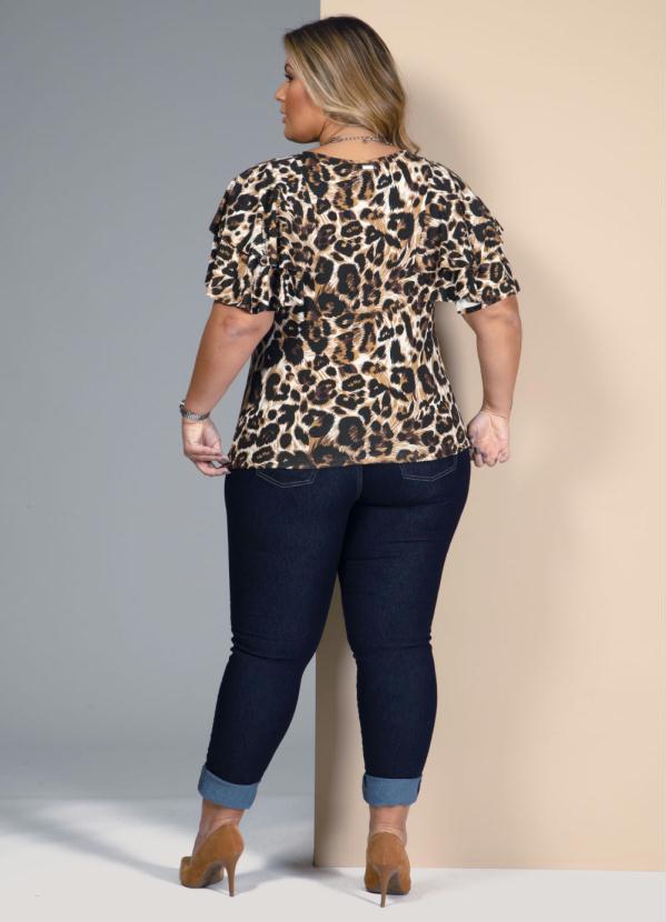 Quintess - Blusa Onça Marrom com Mangas Poncho 8