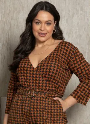 Quintess - Blusa Pied de Poule com Decote Transpassado - QUINTESS