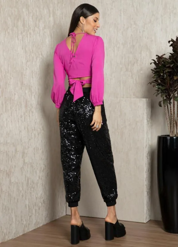 Quintess - Blusa Pink com Amarração em Viscose Plana 4