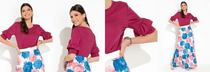 Blusa Pink com Babado nas Mangas