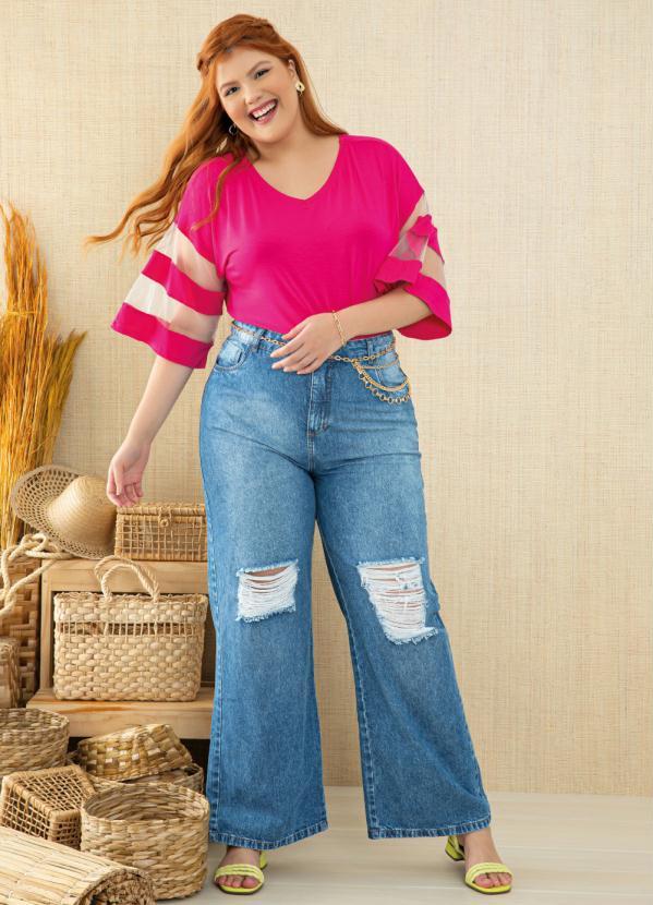 Quintess - Blusa Pink com Detalhes em Tule nas Mangas 8