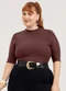 Cativa - Blusa Plus Size em Canelado Marrom Claro - variação: Marrom Escuro