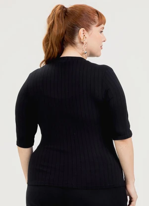 Cativa - Blusa Plus Size em Canelado Preto - CATIVA