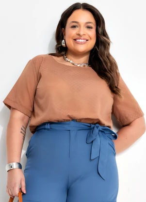 Quintess - Blusa Poá Marrom em Voil Devorê - QUINTESS