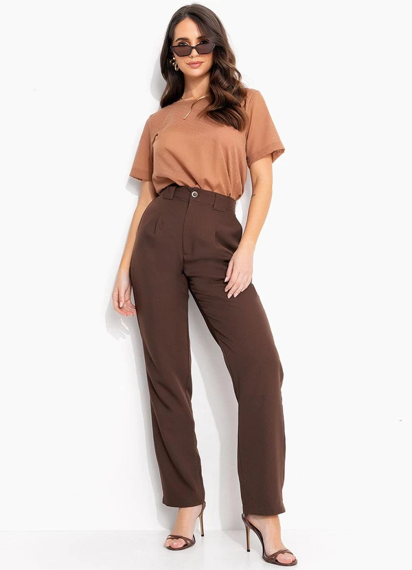 Quintess - Blusa Poá Marrom em Voil Devorê 3