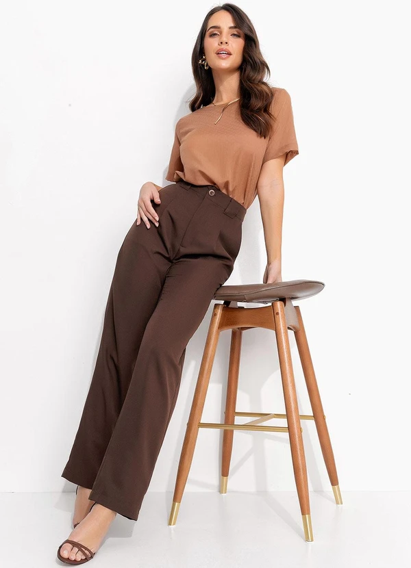 Quintess - Blusa Poá Marrom em Voil Devorê 6