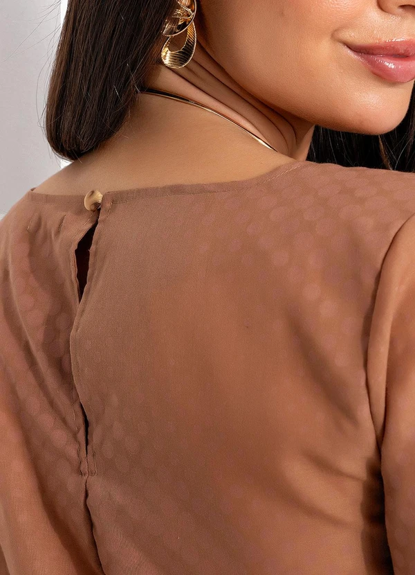 Quintess - Blusa Poá Marrom em Voil Devorê 7