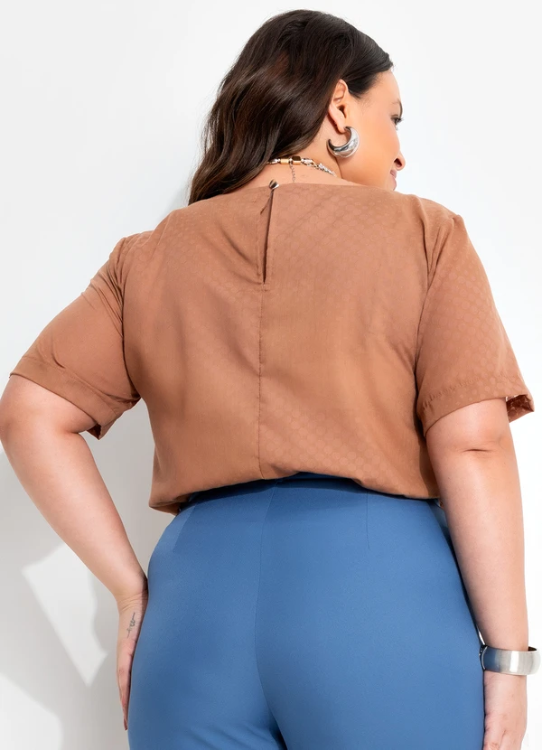 Quintess - Blusa Poá Marrom em Voil Devorê 9