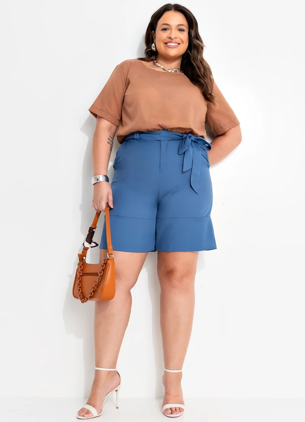 Quintess - Blusa Poá Marrom em Voil Devorê 10