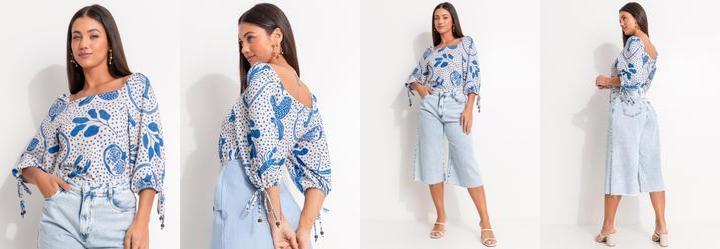 Blusa Pontilhado Azul em Malha Texturizada