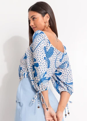 Quintess - Blusa Pontilhado Azul em Malha Texturizada - QUINTESS