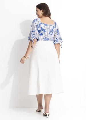 Quintess - Blusa Pontilhado Azul em Malha Texturizada - QUINTESS