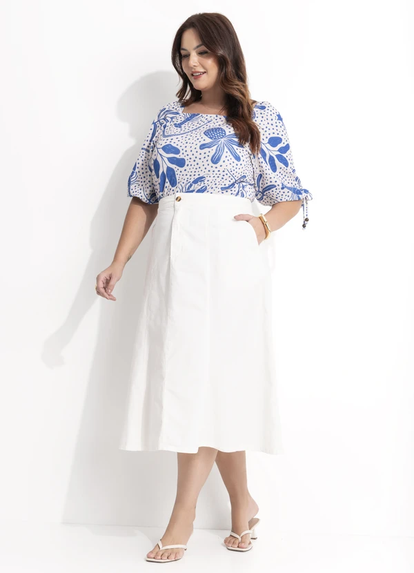 Quintess - Blusa Pontilhado Azul em Malha Texturizada