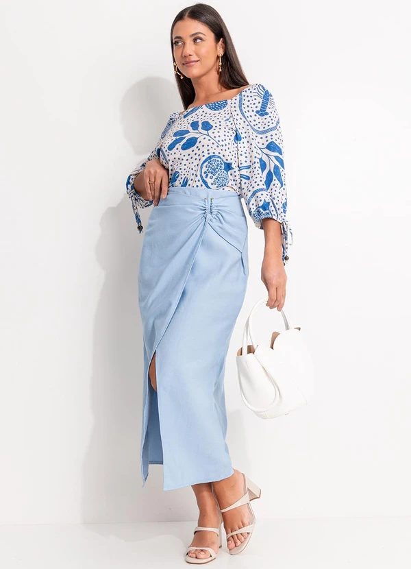 Quintess - Blusa Pontilhado Azul em Malha Texturizada 7