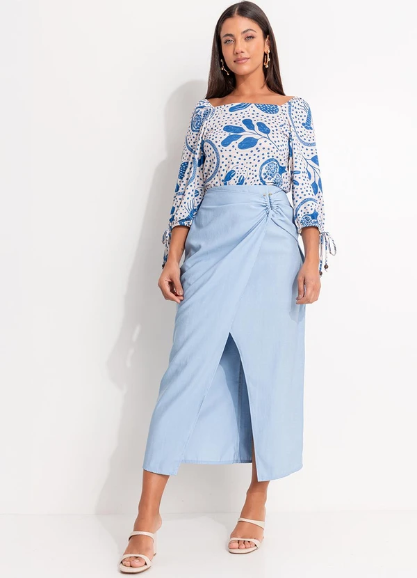 Quintess - Blusa Pontilhado Azul em Malha Texturizada 6