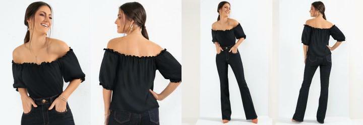 Blusa Preta Ciganinha com Franzidos