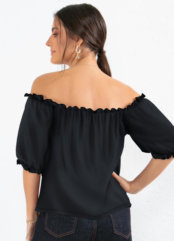 Quintess - Blusa Preta Ciganinha com Franzidos 2