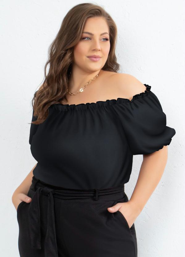 Quintess - Blusa Preta Ciganinha com Franzidos 5