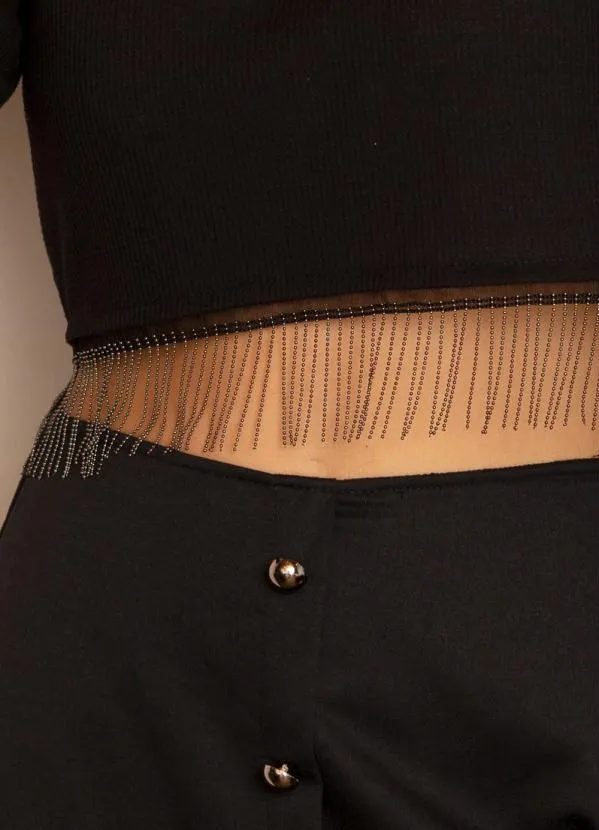 Quintess - Blusa Preta com Aviamento de Franjas 5