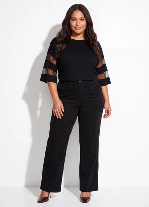 Quintess - Blusa Preta com Detalhes em Tule nas Mangas - QUINTESS