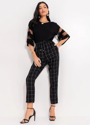 Quintess - Blusa Preta com Detalhes em Tule nas Mangas - QUINTESS