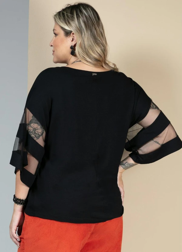 Quintess - Blusa Preta com Detalhes em Tule nas Mangas 4