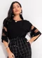 Quintess - Blusa Preta com Detalhes em Tule nas Mangas - variação: Preta