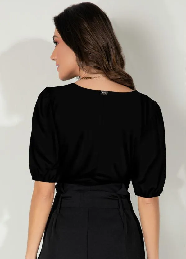 Quintess - Blusa Preta Decote Canoa com Mangas Bufantes 2