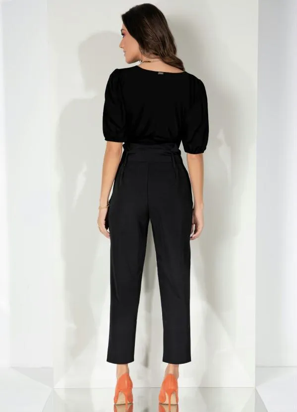 Quintess - Blusa Preta Decote Canoa com Mangas Bufantes 4