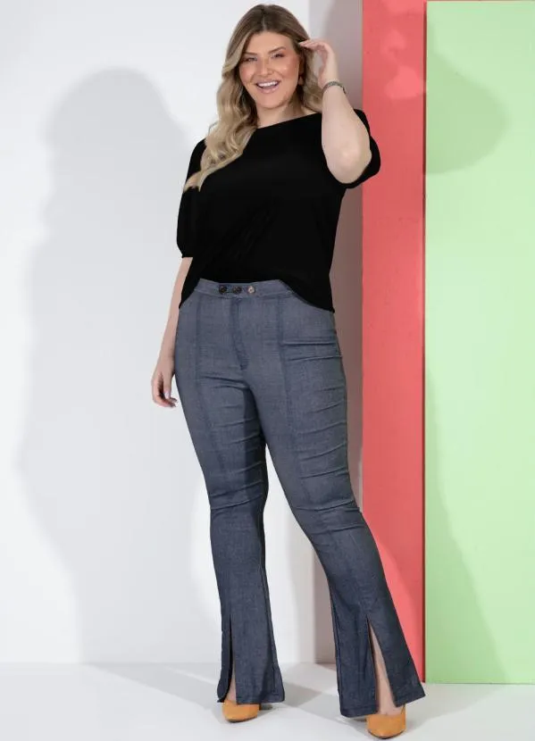 Quintess - Blusa Preta Decote Canoa com Mangas Bufantes 7