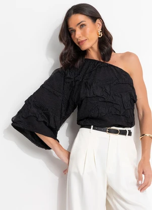 Quintess - Blusa Preta em Malha Buble - QUINTESS