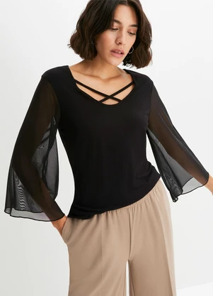 bonprix - Blusa Preta em Malha de Viscose - BONPRIX