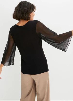 bonprix - Blusa Preta em Malha de Viscose - BONPRIX