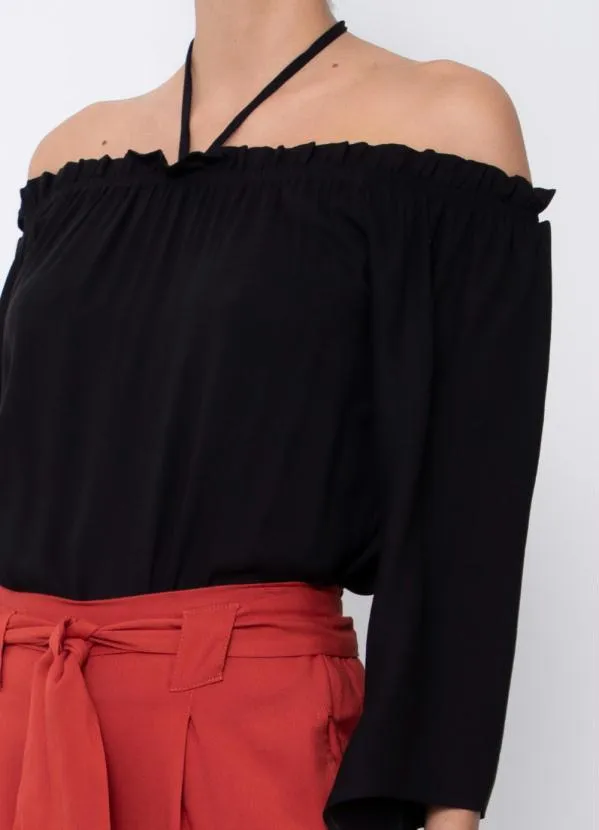 Quintess - Blusa Preta em Viscose Plana Ombro a Ombro 3