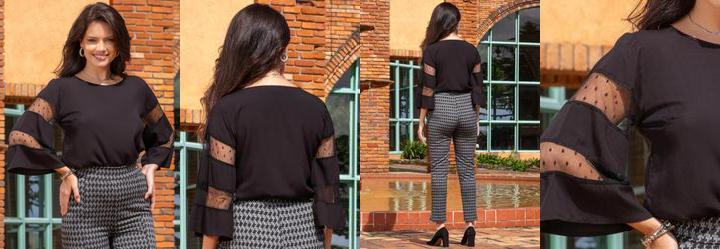 Blusa Preta em Viscose Plana