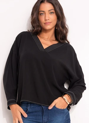 Quintess - Blusa Preta em Viscose Plana - QUINTESS