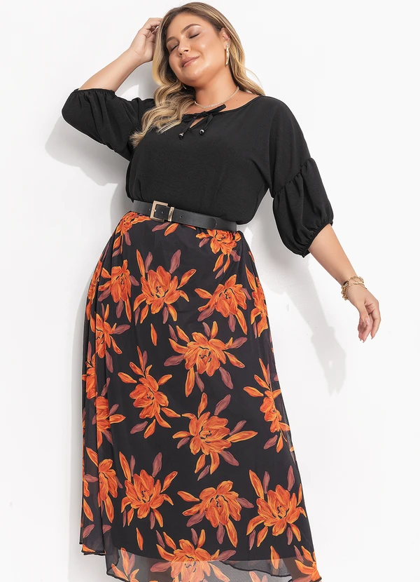 Quintess - Blusa Preta Manga 3/4 Balonê em Tecido Air Flow com Amarração 3