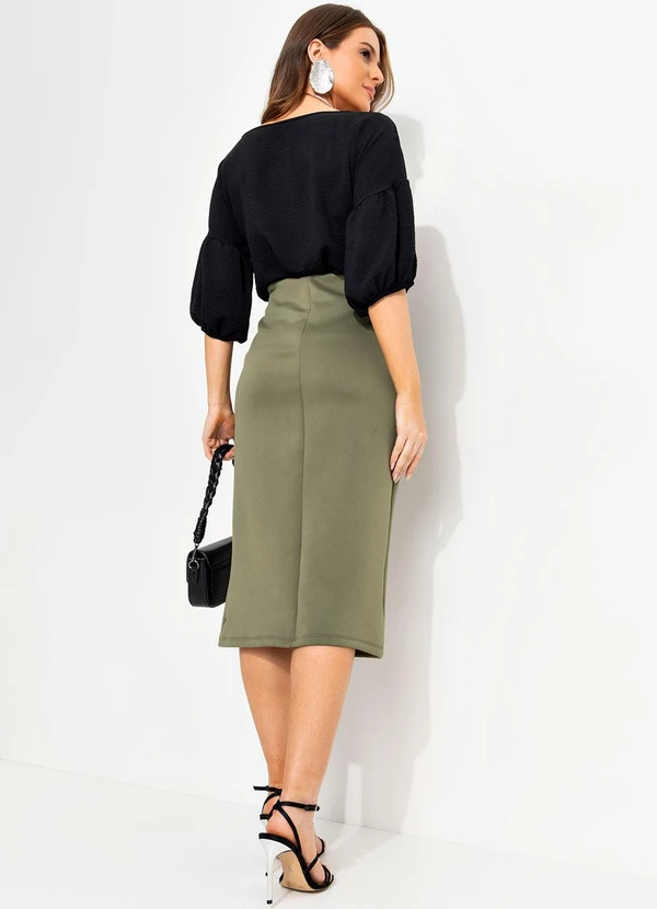 Quintess - Blusa Preta Manga 3/4 Balonê em Tecido Air Flow com Amarração 12