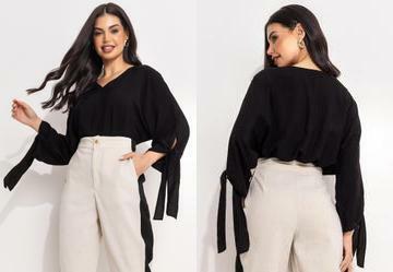 Blusa Preta em Viscose Plana