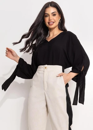 Quintess - Blusa Preta em Viscose Plana - QUINTESS
