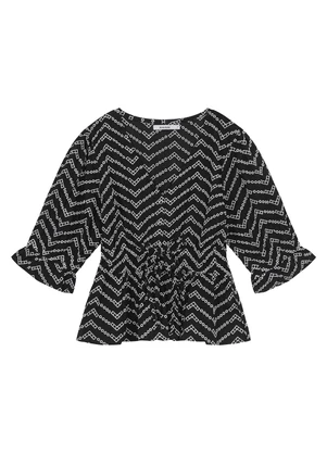 Malwee - Blusa Preto Cropped Chevron com Amarração - MALWEE