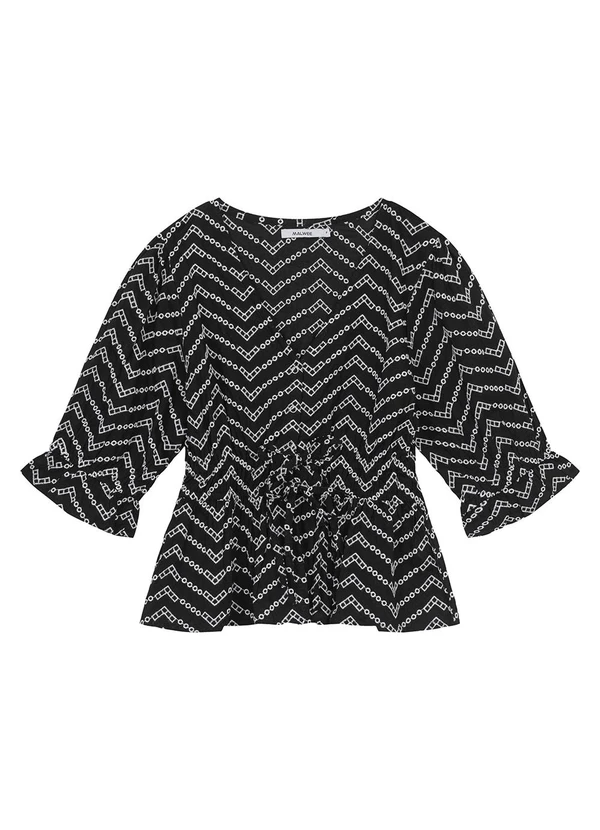 Malwee - Blusa Preto Cropped Chevron com Amarração