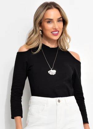 Bimini - Blusa Preto em Malha de Algodão - BIMINI