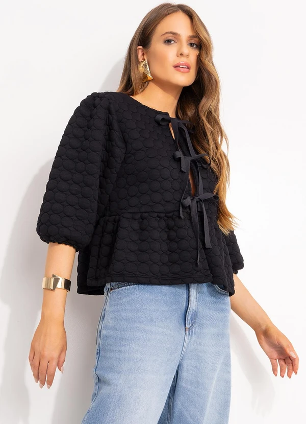 Quintess - Blusa Preto em Malha Matelassê 3