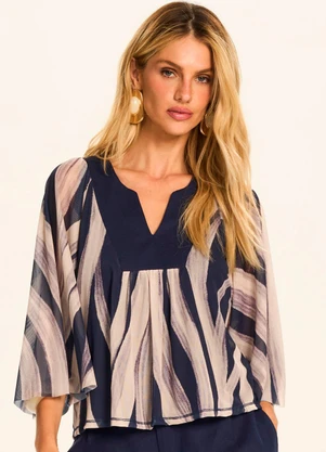 Doce Trama - Blusa Raglan em Tule Estampa Exclusiva Duna Azul - DOCE TRAMA