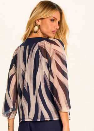 Doce Trama - Blusa Raglan em Tule Estampa Exclusiva Duna Azul - DOCE TRAMA